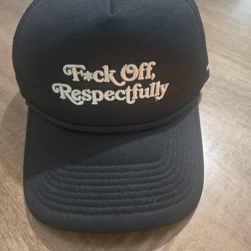 Field-Grade Black Embroidered Statement Trucker Hat - "F*ck Off, Respectfully"